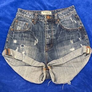 One Teaspoon Distressed Roll-Cuff Denim Shorts - Blue
